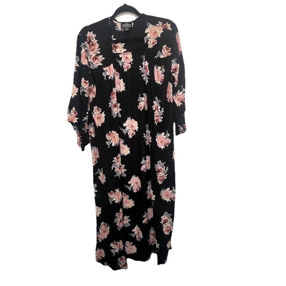 Angie Cardigan Floral Open Front Rayon Kimono Wrap Flowy Boho Oversize Small‎